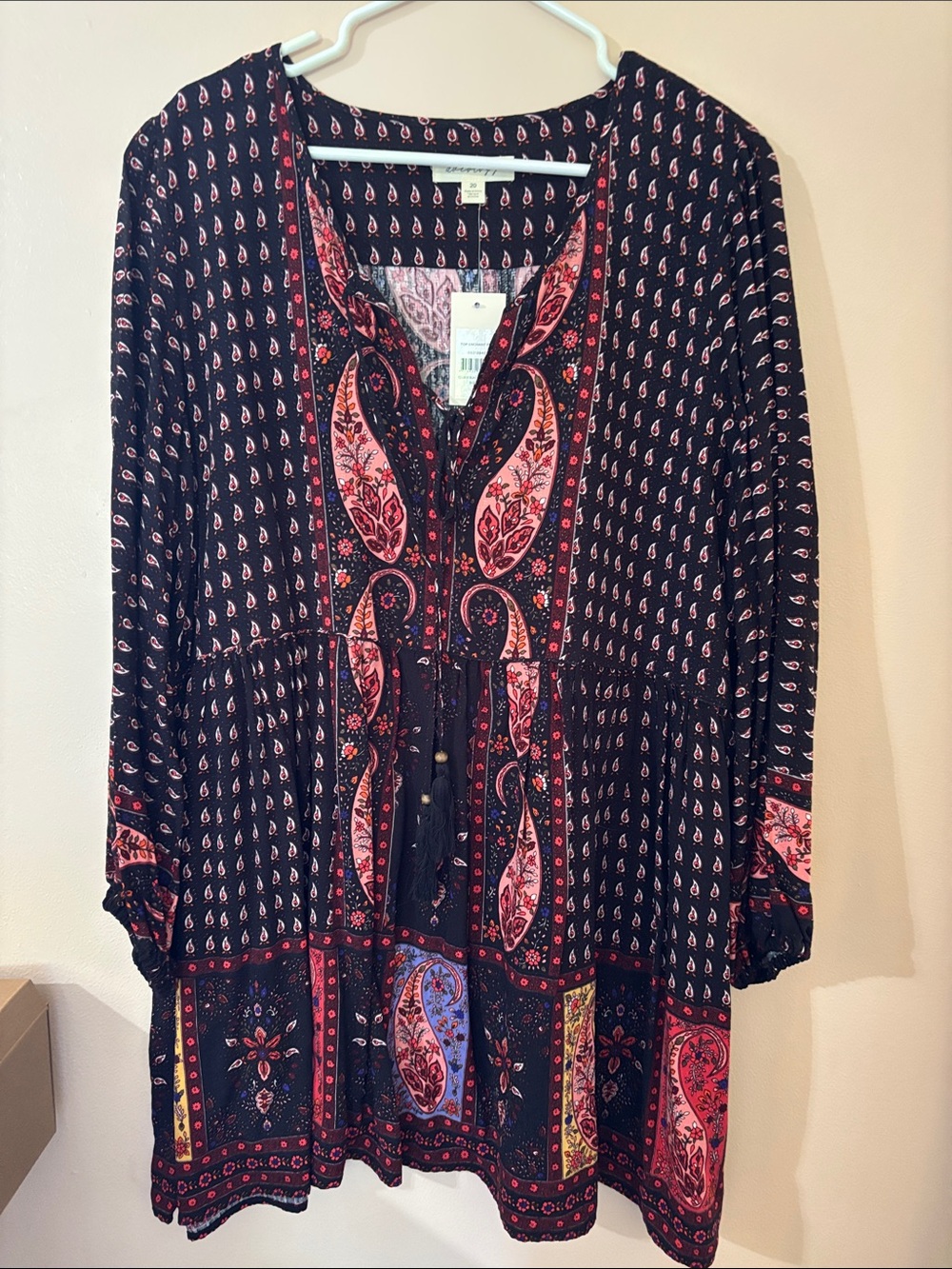 Boho Paisley Black and Pink Tunic Dress